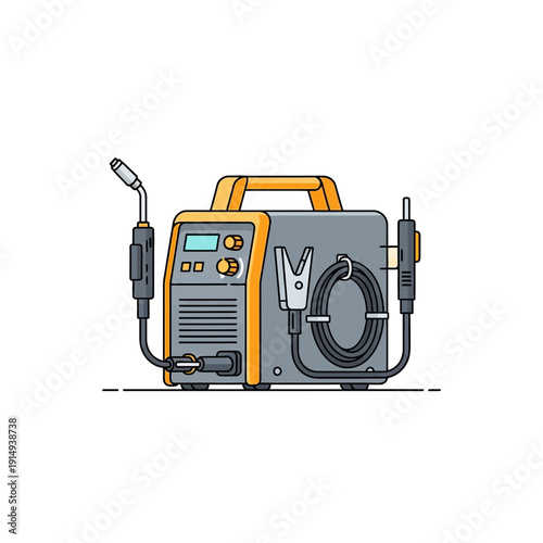 Modern Welding Machine Vector Illustration with Cables and Torch