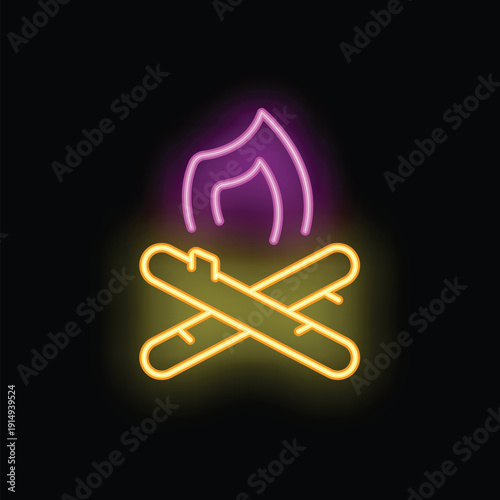 Neon bonfire burning with bright vibrant colors, perfect for attracting attention on dark backgrounds