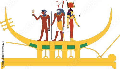 Dendera Triad Sacred Barge Vector Hathor Horus Harsomtus Mythology Scene