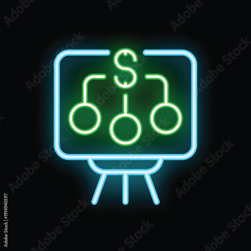 Neon sign representing a financial hierarchy with a dollar symbol at its top, illustrating the concept of wealth distribution