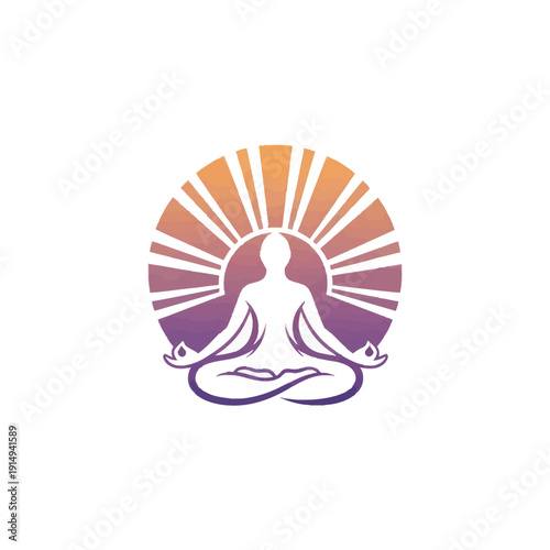 Serene Yoga Meditation Silhouette with Vibrant Sunburst Background.