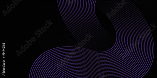 Abstract Bold Dark Violet Curved Lines Intersecting on Black Background, abstract decoration