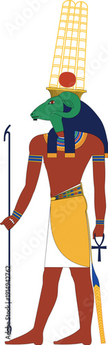 Ancient Egyptian Amun Ra Ram Creator God Symbol of Power Editable Vector Illustration