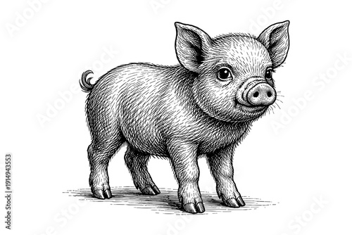 Adorable piglet sketch in vintage style: cute hand drawn livestock artwork