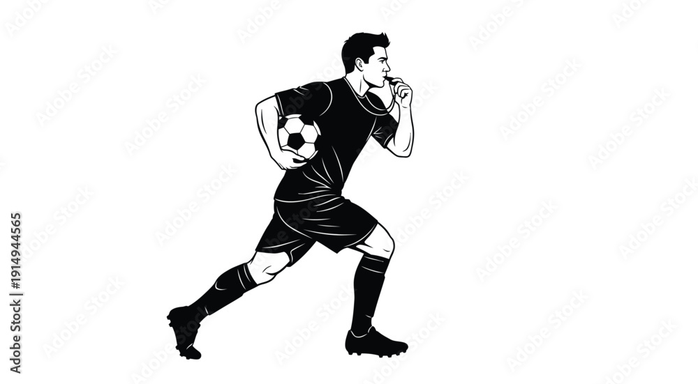 Fototapeta premium A soccer player kicking a ball in dynamic motion stark black silhouette