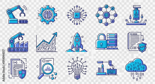 Technology and innovation icons automation data security and artificial intelligence