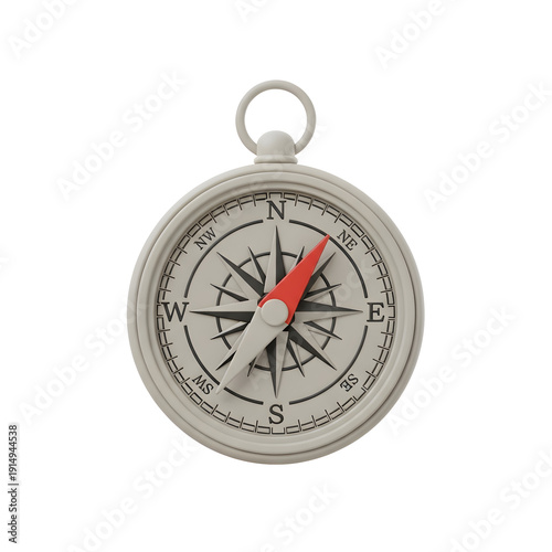 Vintage Compass Displaying Cardinal Directions with Classic Design and Contrasting Red Needle