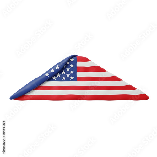 American Flag Partially Folded with Vibrant Red, White, and Blue Colors Against Transparent Background