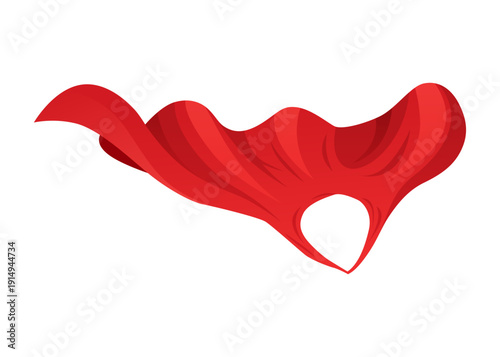 Superhero red cape in front view. Scarlet fabric silk cloak. Mantle costume or cover cartoon vector illustration