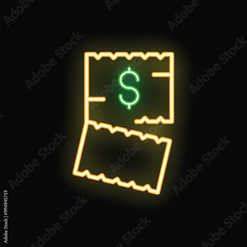 Glowing neon sign representing a torn dollar bill, symbolizing financial loss or economic crisis