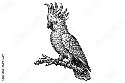 Detailed parrot with intricate feather design on branch