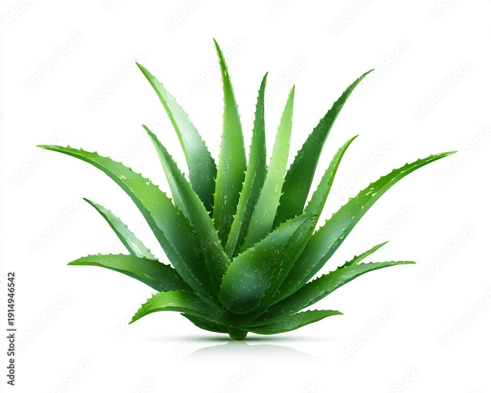 Fototapeta premium Vibrant green aloe vera plant isolated on white.