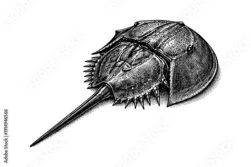 Detailed engraving of a horseshoe crab in vintage style