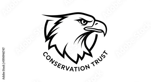 Eagle head logo for conservation trust organization with bold lines and text on white background