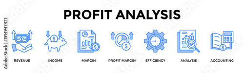 Profit Analysis Banner Web Icon Set Collection Pack Vector Illustration Concept For Revenue, Income, Margin, Profit Margin, Efficiency, Analysis, Accounting