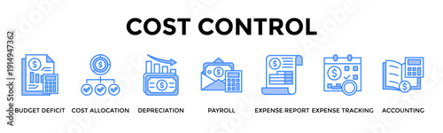 Cost Control Banner Web Icon Set Collection Pack Vector Illustration Concept For Budget Deficit, Cost Allocation, Depreciation, Payroll, Expense Report, Expense Tracking, Accounting