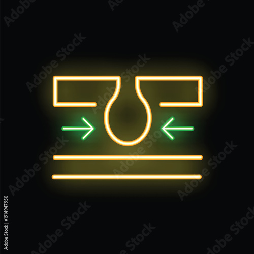 Neon icon of thyroid gland with arrows showing compression representing thyroid disease