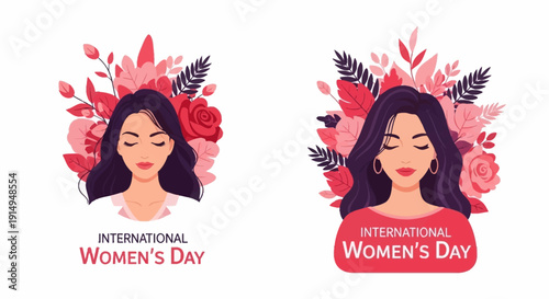 International Women's Day illustrations with floral designs
