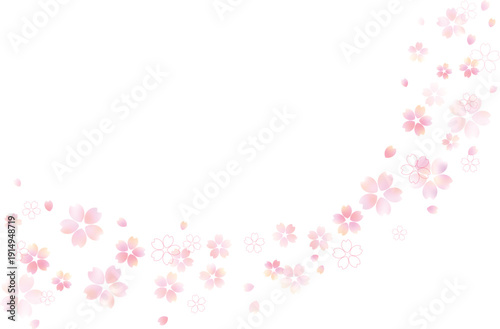 春の風になびく桜吹雪　背景フレーム