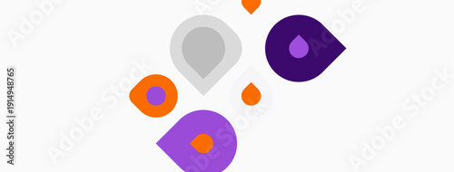 Abstract colorful drops float over white background. Shapes vary in size, hue, creating playful visual effect. Minimalist design.