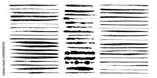 Set of wavy horizontal lines. Marker hand-drawn line border set and scribble design elements. Lines hand drawn paint brush stroke. Vector set isolated on white. Hand drawn scribble. eps10