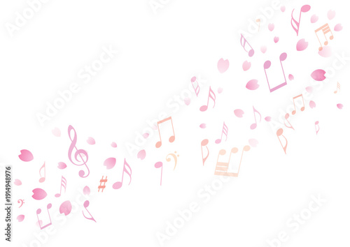 音楽奏でる春の桜の花びら背景フレーム