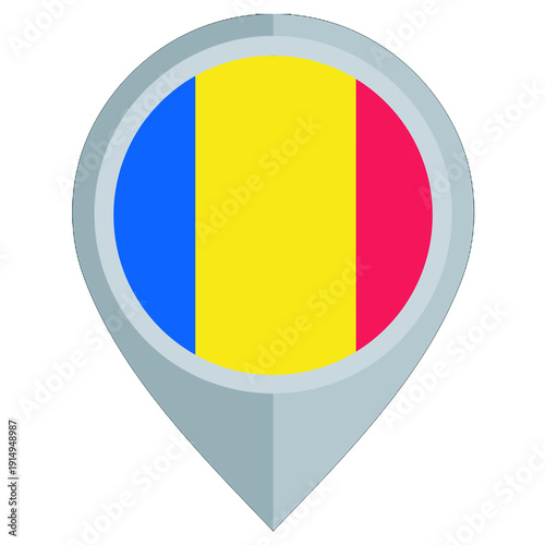Free Download Romania flag map pin icon. location map pin featuring the national flag of Romania in blue, yellow, and red vertical stripes. Isolated on white background. - GFXLoad
