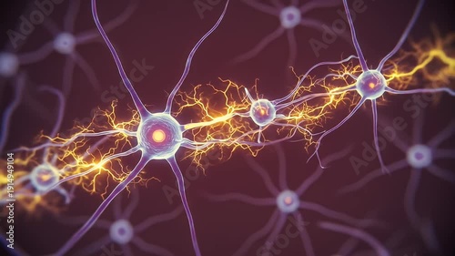 Neuron network A detailed illustration of cells transmitting energy within a dark space