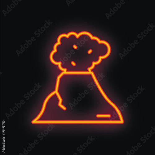 Bright neon volcano is erupting with smoke and lava