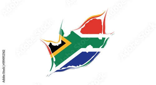 A map of south africa with the national flag integrated into its shape, symbolizing the country's identity.