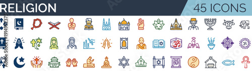 Collection of diverse religious symbols and icons displayed together in a graphic illustration