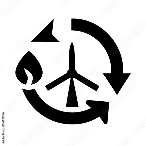 Sustainable energy cycle featuring wind and water power sources in a circular flow design