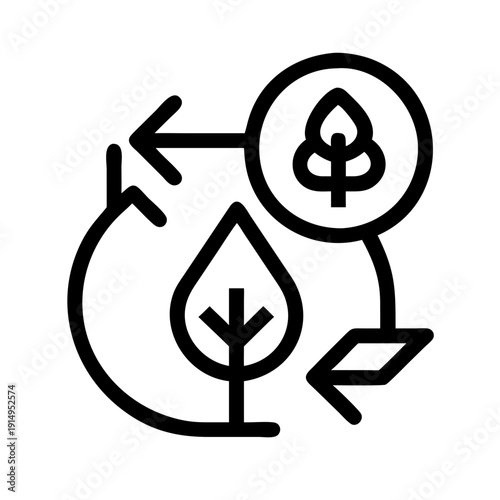Circular arrows with tree icons symbolizing sustainability and recycling in nature