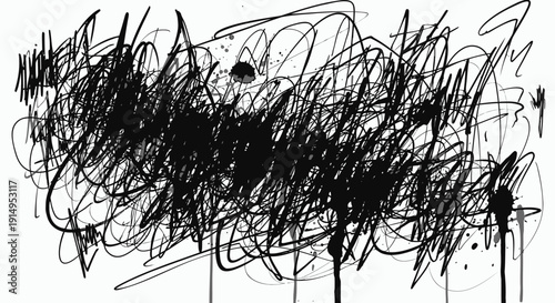 Black scribbles and scratched lines on white background, abstract vector illustration