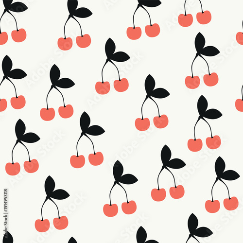 Vector seamless pattern. Stylish creative swatch. Modern surface design. Tileable repeatable cherries with leaves.