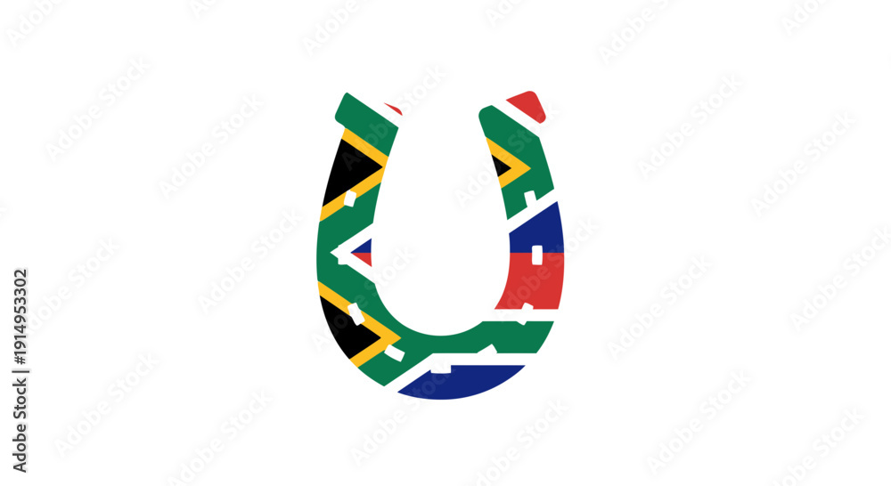 Fototapeta premium A horseshoe shape created from various international flags, symbolizing global unity.