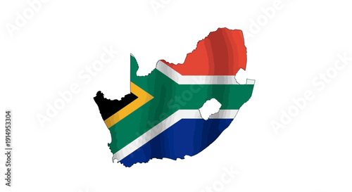 South african map with the national flag overlaid on it, symbolizing pride and identity