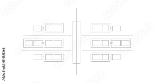Vector illustration of a technical flowchart diagram with rectangular boxes and lines on a white background