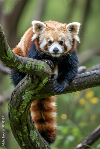 Red panda perched on a tree branch