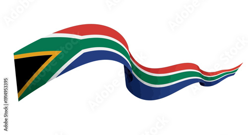 South african flag waving in the wind with vibrant colors and dynamic movement.