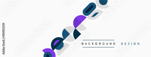 Abstract design features colorful overlapping shapes. Minimalist style, clean lines, modern aesthetic. Background elements suggest creativity, innovation.