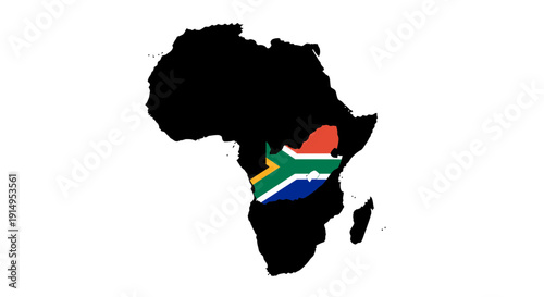 Map of africa highlighting south africa with its national flag