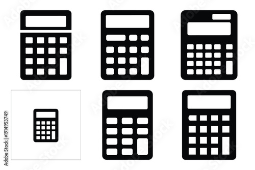 Popular silhouette icons of  calculator on white background.