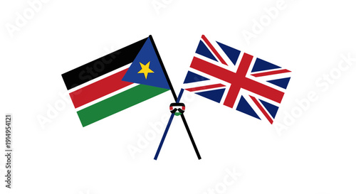Flags of south sudan and united kingdom together on white background