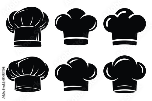 Popular silhouette icons of  chef hat on white background.