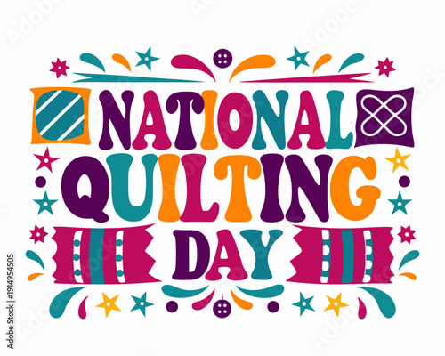 National Quilting Day Craft Vector Illustration, Patchwork and Textile Art Design