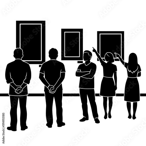 Group of people viewing art in a gallery or exhibition.