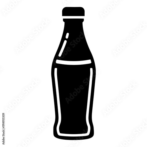 Plastic Beverage Bottle Black Monochrome Icon Isolated on White Background.