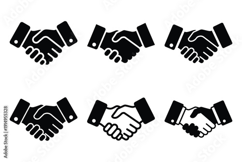 Popular silhouette icons of  handshake partnership on white background.