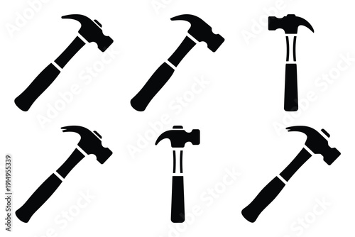 Popular silhouette icons of  hammer tool on white background.